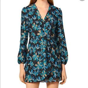 SANDRO Dress Sequins blue Flowers Sz 40 Gold